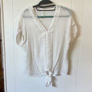 White Lace Trim Women's Top